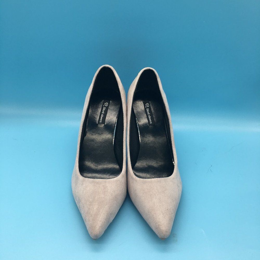 Grey Women Mid Heel Pumps Pointed Toe Dress Shoes